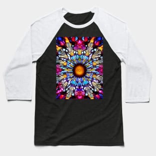 Stained Glass Abstract Flower Mandala Baseball T-Shirt